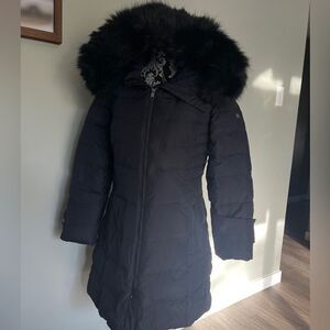 Calvin Klein Faux Fur Trim Down Parka Coat-NAVY-Medium 36”